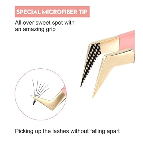 Ms.Queen Eyelash Extension Tweezers Set,Fiber Tip Volume Tweezers Curved 45 90 Degree Angled Tip Lash Tweezers for Mega Volume Mink Lashes