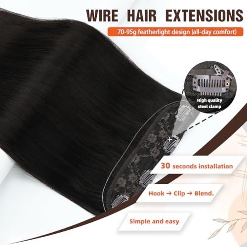 Ash Brown 12 Inch Real Human Hair Invisible Wire Clip-In Extensions - 70G