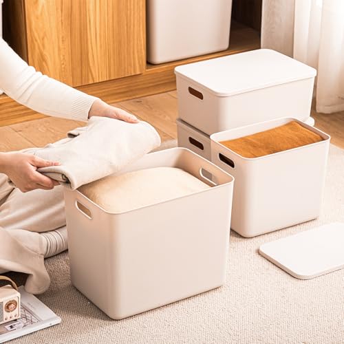 GUMEIGODA 7-Piece Storage Bins with Lids, 5XL + 2L Grey plastic organizers