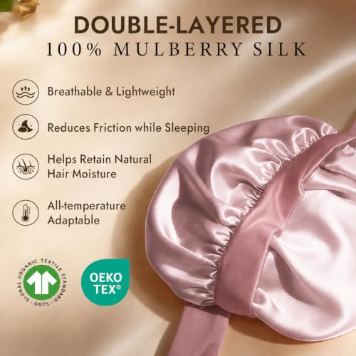 SilkSilky Pale Mauve 100% Mulberry Silk Bonnet for Sleep & Hair Care