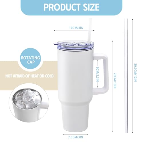 40oz Stainless Steel Sublimation Tumblers with Handle Set - White Bulk Drinkware for Custom Printing