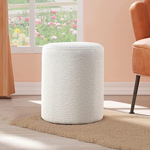White Modern Round Ottoman with Padded Seat - Multifunctional Vanity & Footrest Stool