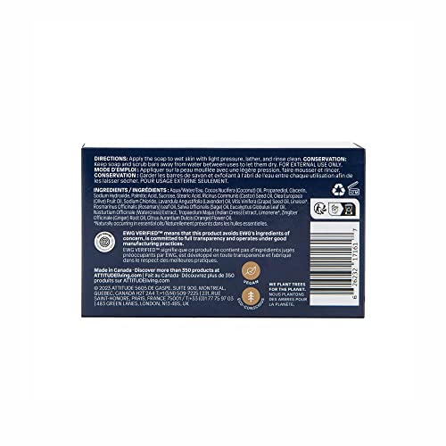 Sage & Rosemary Plant-Based Body Soap Bar - Vegan, Plastic-Free, EWG Verified, 4 Ounces (Pack of 3)