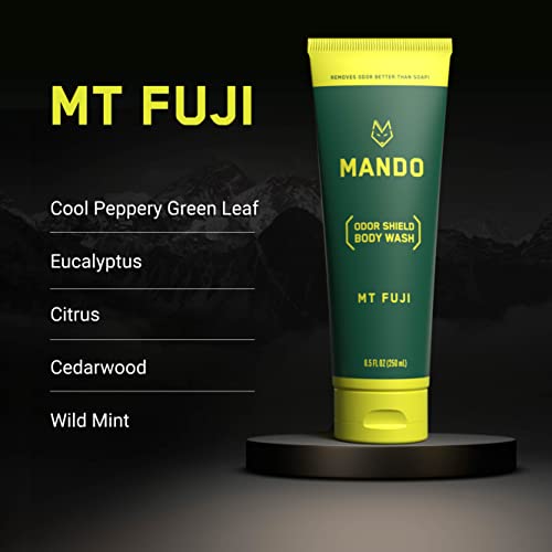 Mando Odor Shield Body Wash - Pro Sport and Mt Fuji Scents - 24 Hour Control, Removes Odor Better than Soap | SLS and Paraben Free, Skin Safe