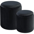 Black Velvet Round Ottoman Set of 2 with Storage & Removable Tray