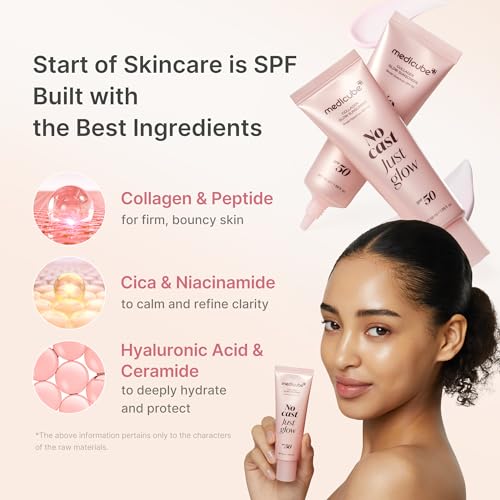 medicube Just Glow Collagen SPF 50 Sunscreen 1.69 Fl Oz Pack of 2 – Hydrating, Non-Sticky Face SPF