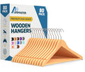 Wooden Hanger Set 80 Pieces - Natural Non-Slip Closet Organizers with Swivel Hooks