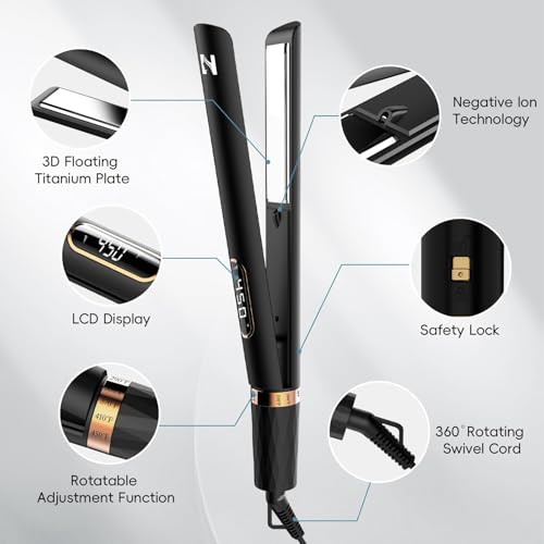 Nicebay Titanium Flat Iron Hair Straightener and Curler 2 in 1 - Black Gold