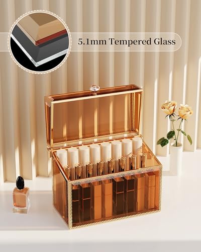 Youdepot Lipstick Organizer Holder, 24-Slot Glass Display Case