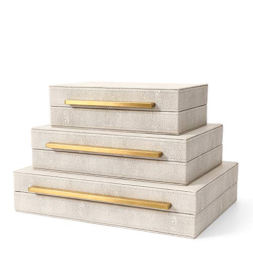 Decorative Faux Ivory Leather Jewelry & Accessory Storage Boxes Set of 3 - Ivory