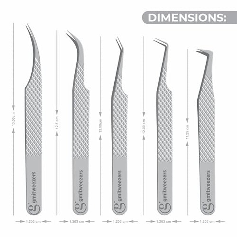 GMI Lash Tweezers - Set of 5 Eyelash Tweezers - Stainless Steel Eyelash Extension Tweezers - Multipurpose Lash Tweezers for Eyelash Extensions for Individual., T1122