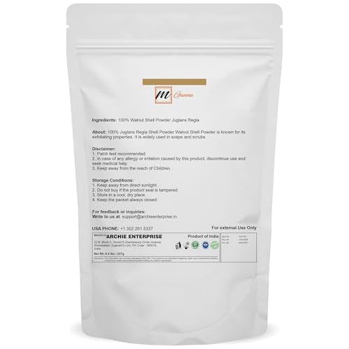 100% Natural Walnut Shell Powder (Mesh Size 40-60) for Gentle Skin Exfoliation, Scrubs, and Face Masks 0.5 LBS / 227 GMS