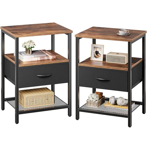 Storage Shelf Set of 2 with Fabric Drawer and Mesh Shelf - Modern Industrial Design