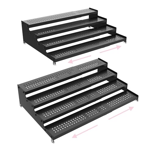 Black 4-Tier Expandable Step Shelf Storage Rack - Stable Non-Slip Display Organizer (2 Pack) with Holes