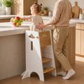 Toddler Standing Kitchen Stool with Safety Rail - Natural & White