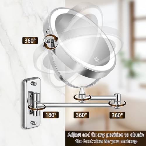 Rechargeable 8 Inch Makeup Mirror with 3 Lights - Silver LED, 1X/15X Magnification
