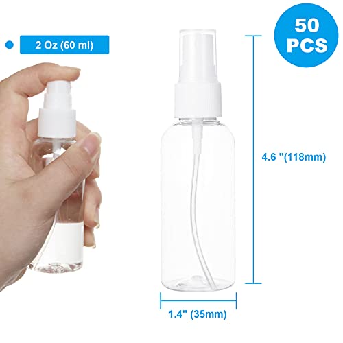 APACALI 50 Pack 2 Oz Clear Fine Mist Spray Bottles - Leak-Proof Travel Reusable