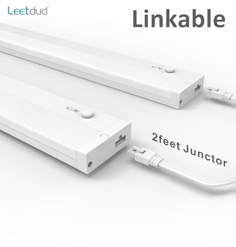 Leetdud 24 Inch White Under Cabinet LED Lights with Dimmer, Linkable & Hardwired