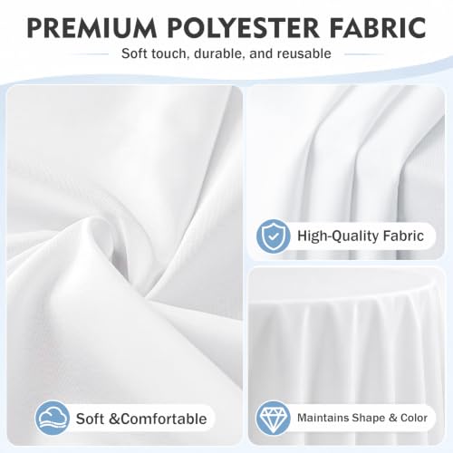 White Round Tablecloth 120 Inch Pack of 10 Washable Stain-Resistant Elegant Fabric