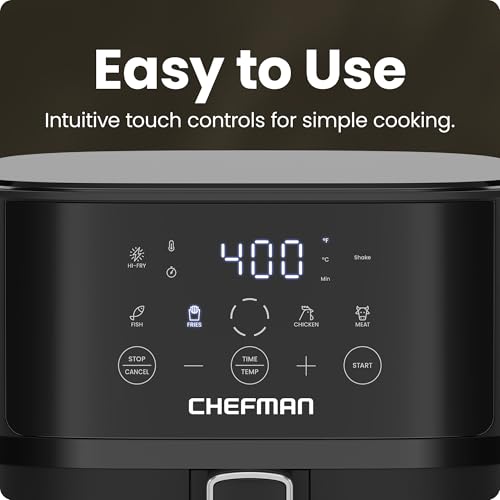 Chefman 6 Qt Air Fryer – Compact, Hi-Fry Tech, 4 Presets, Nonstick Basket, Black (No Window)