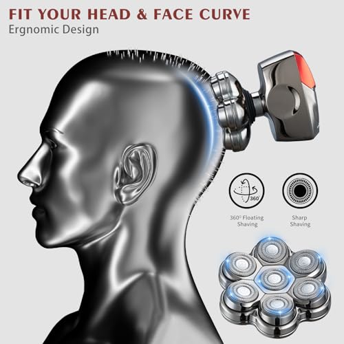 Electric Head Shaver for Bald Men Waterproof Rechargeable 7D Rotary Razor