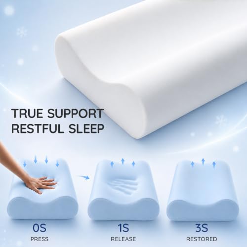 Blue 32-Inch King Contour Memory Foam Pillow for Neck Pain Relief - Ergonomic Support