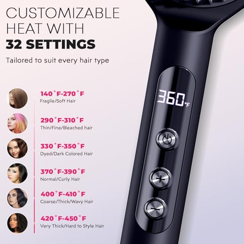 LANVIER Hair Straightener Brush Black Ionic Infrared Styling Tool with Wide Panel