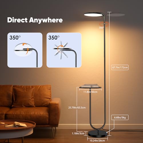Black 36W LED Floor Lamp with Table, Dimmable Tall Standing Light with Remote