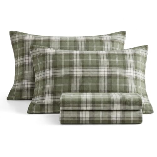 Queen Fitted Sheet Set with Pillowcases - Heartland Plaid Green - Eddie Bauer