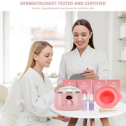 Pink Digital Wax Warmer Kit with Hard Wax Beads for Hair Removal - At Home Hair Removal Set for Women