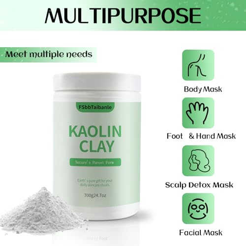 White Kaolin Clay Powder 100% Natural Ultra-Fine Cosmetic Grade Gentle & Smooth Texture for Natural DIY Skin Cleansers, Masks and Scrubs, and More(32 oz)