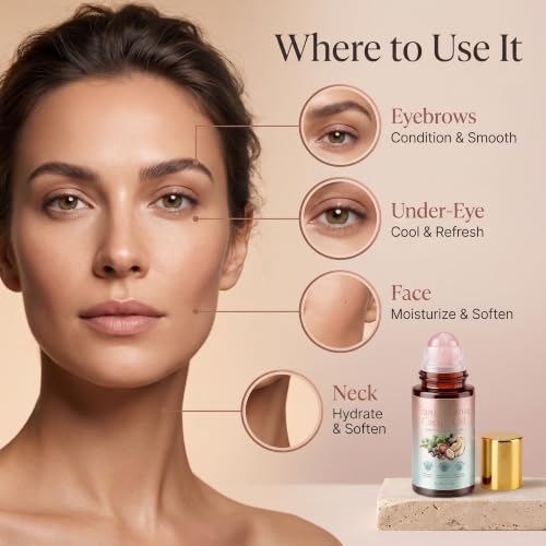 Organic Castor Oil Roll-On with Rose Quartz & Frankincense for Face & Eyes, 1.7 Fl Oz