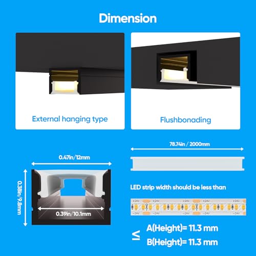 Besseto Black LED Aluminum Channel for Wood Slat Wall Panel - 10 Pack 6.6Ft