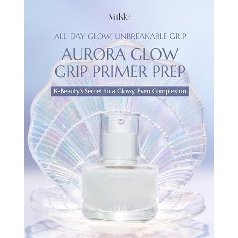 Aurora Glow Grip Primer Prep - Korean Illuminating Makeup Base for Radiant Skin - 8-Layer Hyaluronic Acid and Ceramides - Pore Minimizing, Sebum Control, Long Lasting Makeup, 1.01 fl.oz.