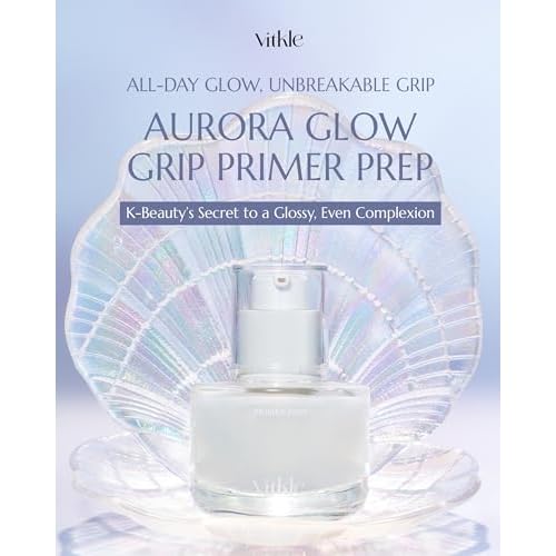 Aurora Glow Grip Primer Prep - Korean Illuminating Makeup Base for Radiant Skin - 8-Layer Hyaluronic Acid and Ceramides - Pore Minimizing, Sebum Control, Long Lasting Makeup, 1.01 fl.oz.