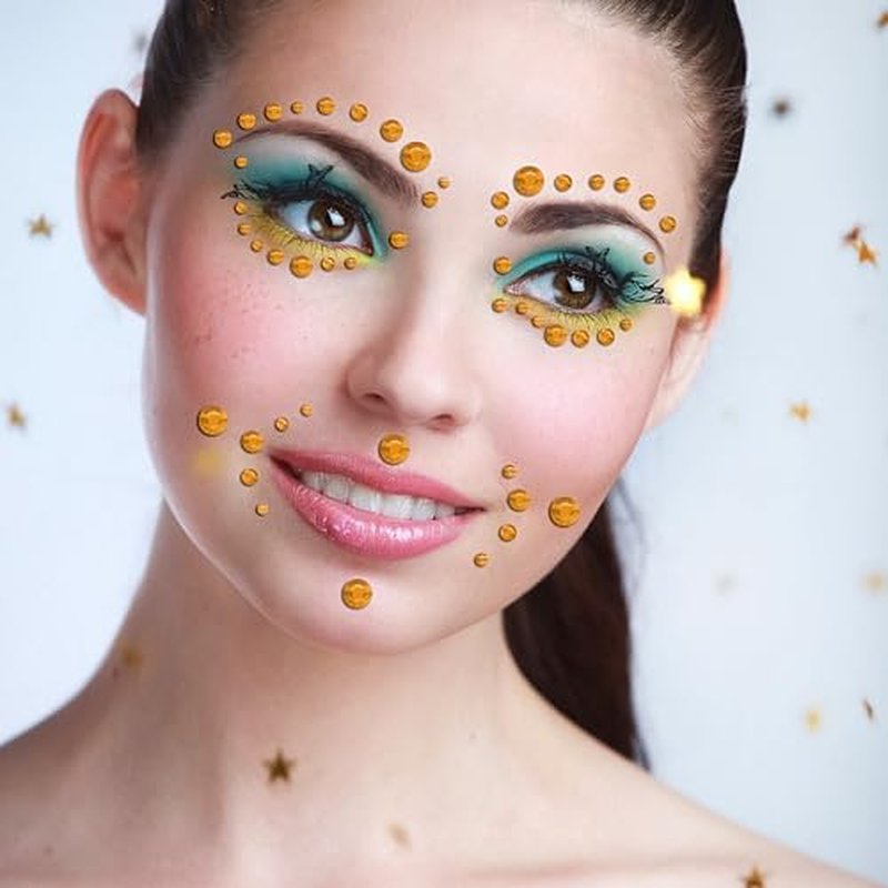 3555pcs Self Adhesive Face Gems for Makeup, Festival Jewels, Hair Gems, Rhinestone Stickers for Face, Eye, Makeup, Nail, Body, Crafts 5sheets (gold-3/4/5/6/8mm)