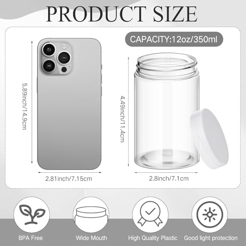 Clear 12 oz Plastic Jars with Lids - 16 Pack Wide Mouth Storage Containers
