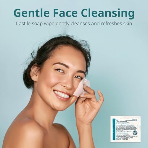 PDI Castile Soap Towelettes, Face and Hand Cleansing, 100 Individually Wrapped Wipes Per Box