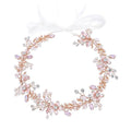 Rose Gold Bridal Headpiece with Flowers Pearls and Rhinestones - Wedding Hair Vine