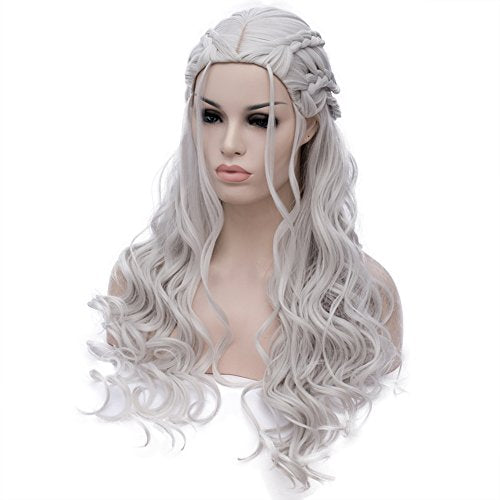 Daenerys Targaryen Wig for Game of Thrones Khaleesi Long Curly Wavy Silver Gray
