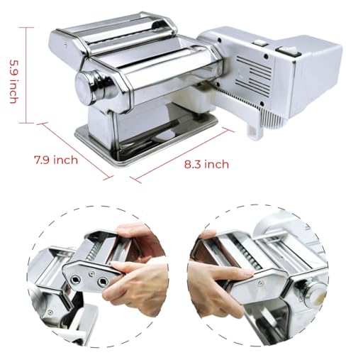 Electric Pasta Maker Machine with Motor & Hand Crank, Ravioli Roller, Adjustable Thickness