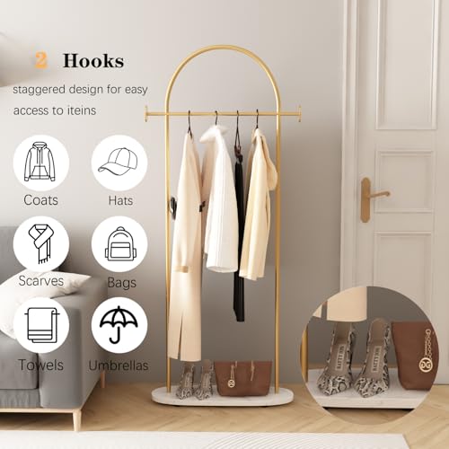 FONECHIN Gold Clothing Rack with Marble Base - Freestanding Coat Rack 67"H for Entryway Bedroom Living Room