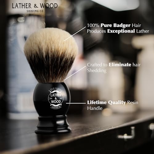 Lather & Wood Pure Badger Shaving Brush - Bone Handle Luxury Men’s Grooming