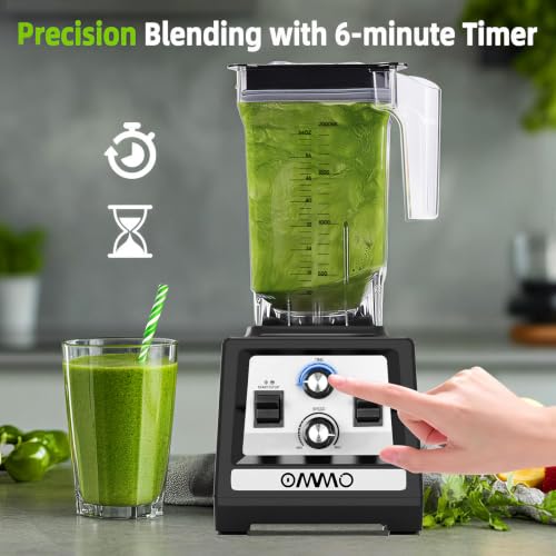 OMMO 1800W Countertop Blender for Smoothies & Ice Crushing - Black