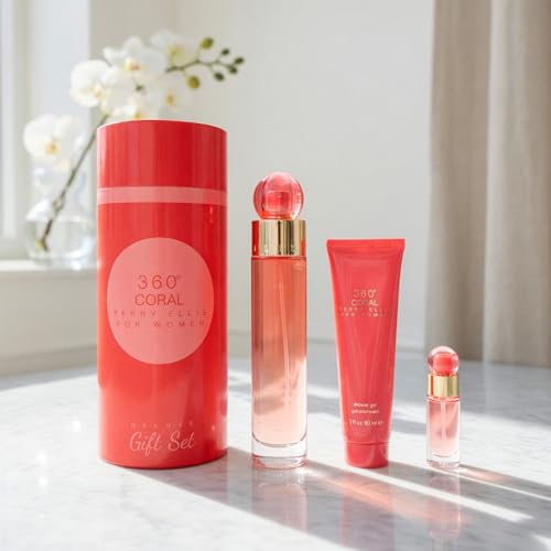 Perry Ellis 360 Coral & Perry Ellis Deluxe Fragrance Gift Set - Spray, Mini & Shower Gel