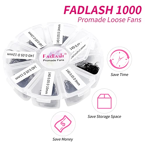 Premade Lash Extension Fans 1000pcs Mix 14D-0.05D 9-16mm Eyelash Volume Set - Variation of THIS listing