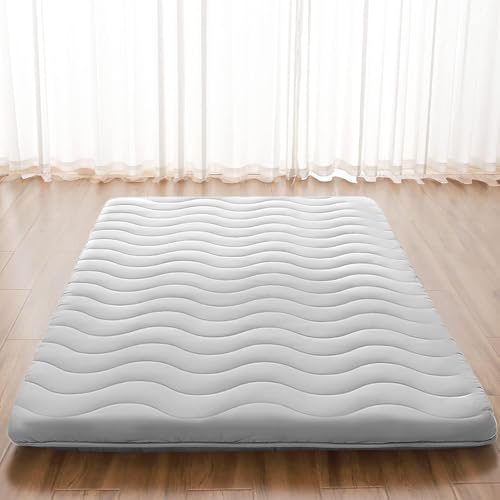 Grey Full Japanese Floor Futon Mattress 3.5'' Thick Foldable Tatami Bed & Sleeping Pad