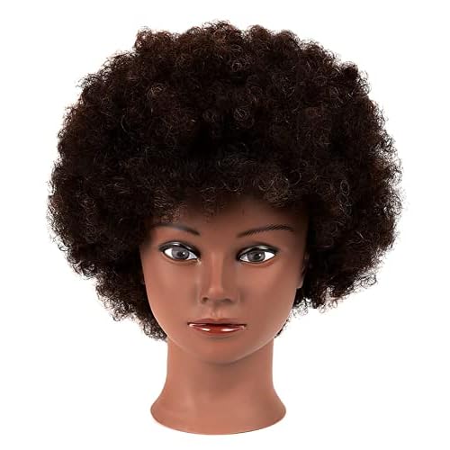African Mannequin Head with 100% Human Hair Mannequin Head Curly Cosmetology Manican Mannequins Heads with Stand for Display Practice Braiding Styling Training Head Hair Styling
