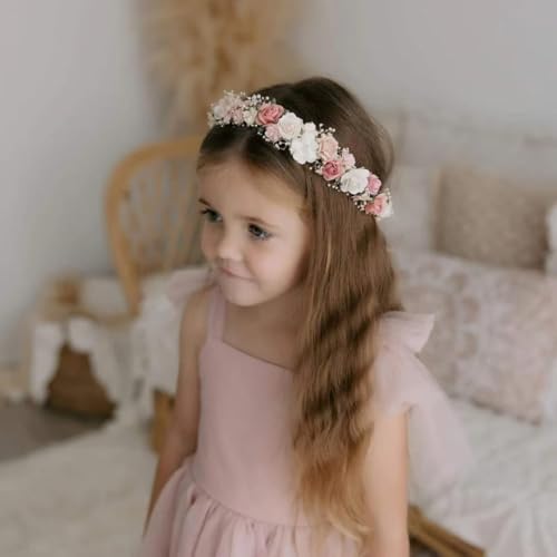 Off White Child Flower Crown with Baby's Breath for Girls Wedding & Photos - Pack of 1