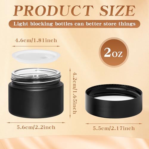 Black Frosted Glass Cosmetic Jars 2 oz with Airtight Lids - 24 Pack
